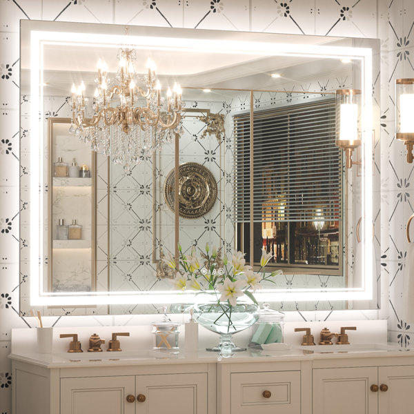 Bathroom mirror with charger top